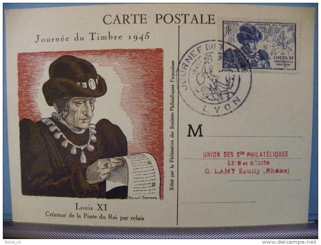 Journée Du Timbre 1945 Carte FSPF LYON (69) - ....-1949