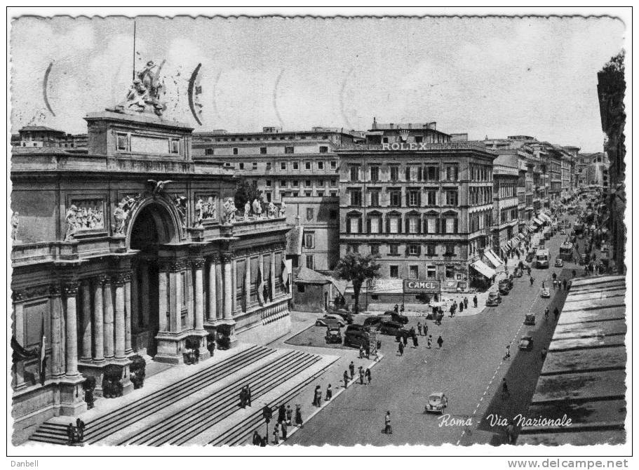 01) ROMA Via Nazionale 1954 Auto E Tram D'epoca Viaggiata - Transports