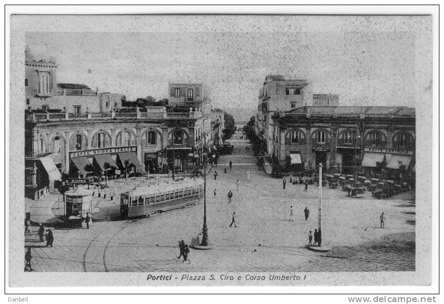 10) PORTICI  : Piazza San Ciro 1942 Rara - Viaggiata Animata-filobus Ed Antico Caffe' - Portici