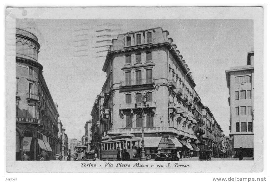 12) TORINO: Via Pietro Micca 1934 Rara Viaggiata Animata Filobus E Tram - Transport