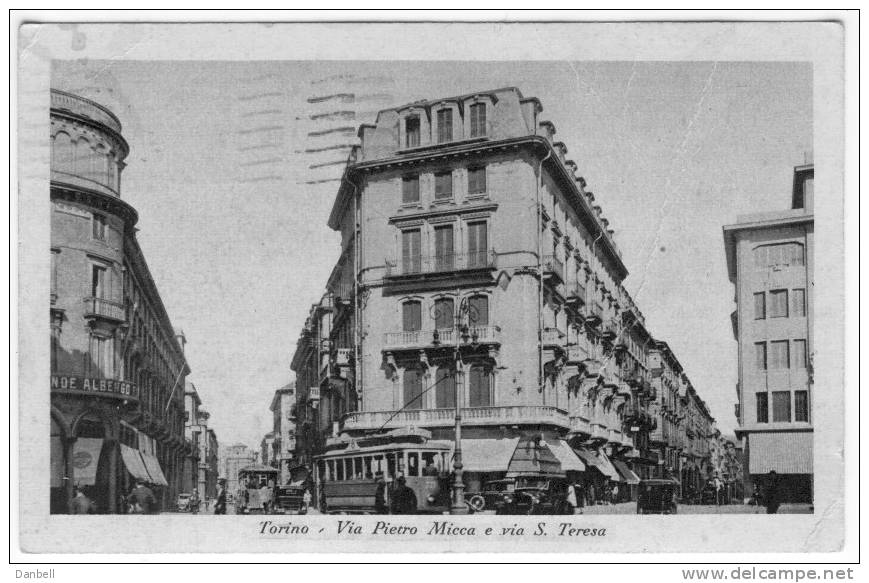 12) TORINO: Via Pietro Micca 1934 Rara Viaggiata Animata Filobus E Tram - Trasporti