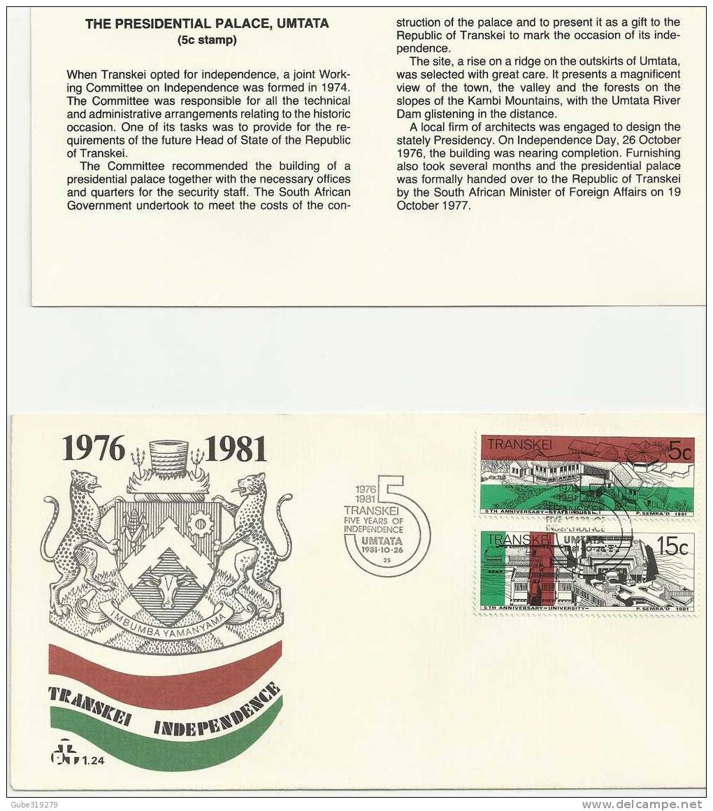 TRANSKEI-1981 - 3 PIECES FDC 5TH YEAR INDIPENDENCE1976 -  26 OCT .1981 WITH 2 STAMPS OF515  CENTS  - REF.02 - Transkei
