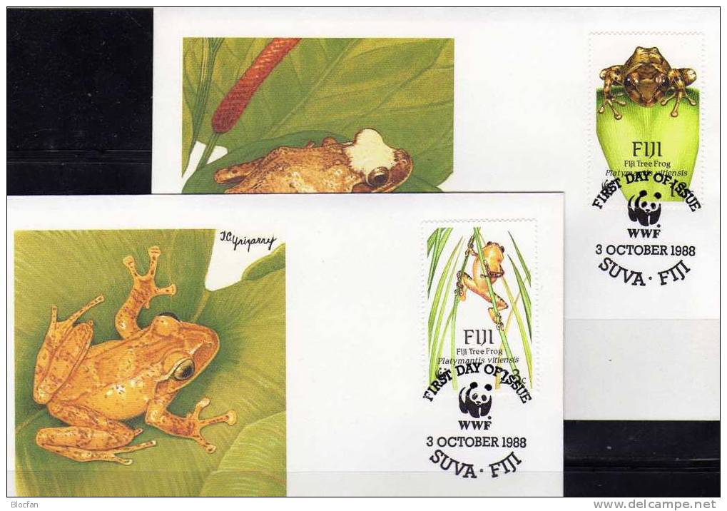 WWF-Set 72 Fidschi Insel 586/9 **, 4FDC plus 4MKt. 45€CHF Baum-Frosch mit Dokumentation 1988 from Fiji Islands Oceanien