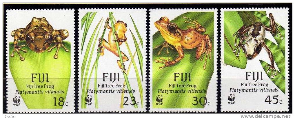 WWF-Set 72 Fidschi Insel 586/9 **, 4FDC plus 4MKt. 45€CHF Baum-Frosch mit Dokumentation 1988 from Fiji Islands Oceanien