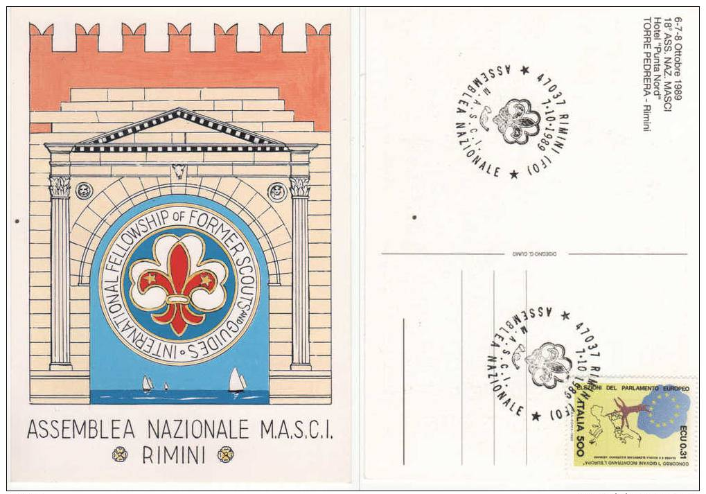 12329  Scout Cartolina Assemblea Nazionale M.A.S.C.I. Rimini 6/7/8 Ottobre 1989 Francobollo ECU - Sonstige & Ohne Zuordnung