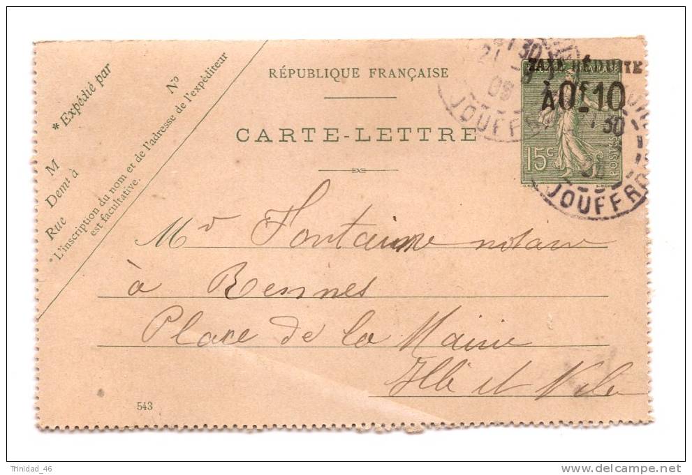 Entier Postal Surcharge 0 F 10  Taxe Reduite - Cartes-lettres