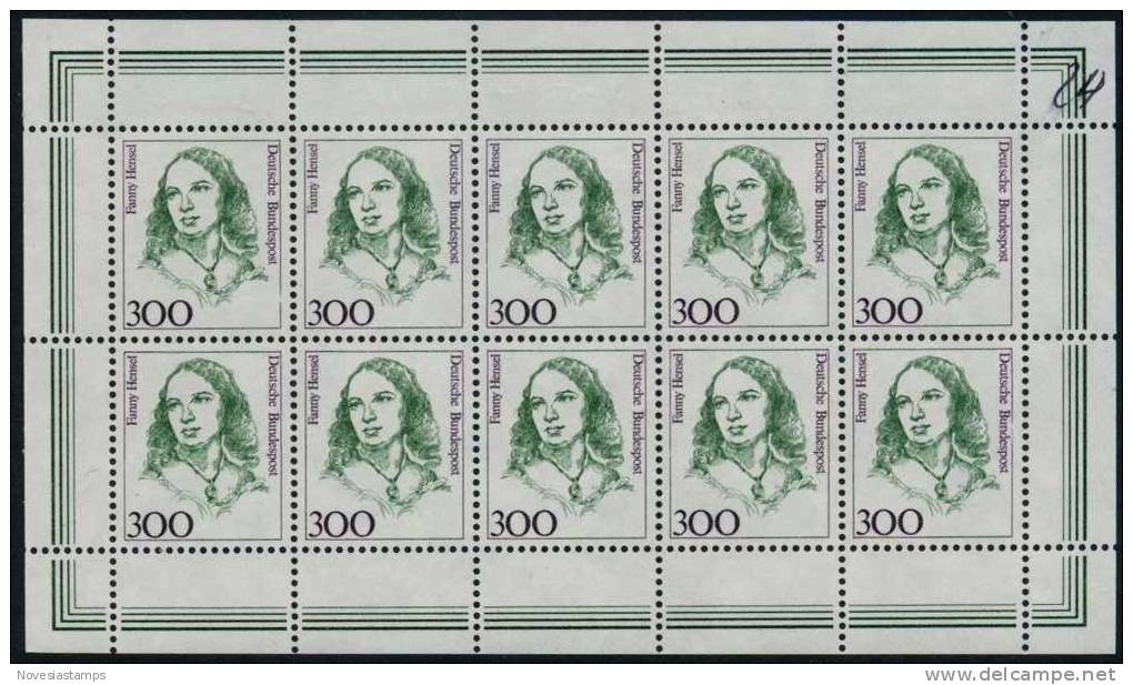 !a! GERMANY 1989 Mi. 1433 MNH SHEET(10) -Women Of German History: Fanny Hensel - 1981-1990