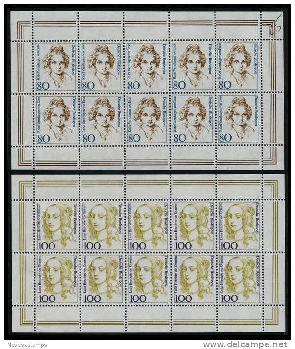 !a! GERMANY 1994 Mi. 1755-1756 MNH SET Of 2 SHEETS(10) -Women Of German History: Rahel V.Ense/Luise Henriette V.Oranien - 1991-2000