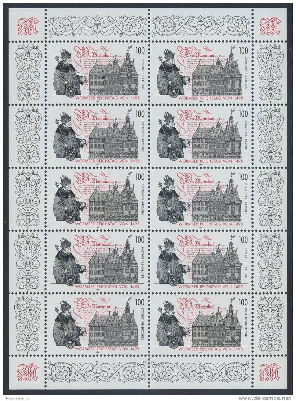 !a! GERMANY 1995 Mi. 1773 MNH SHEET(10) -Reichstag Of Worms - Autres & Non Classés