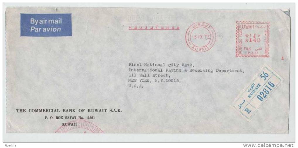 Kuwait Registered Air Mail Cover With Meter Cancel 5-9-1973 The Commercial Bank Of Kuwait S.A.K. - Koweït