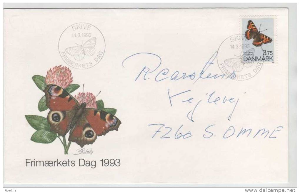 Denmark Cover STAMP's DAY Skive 14-3-1993 With BUTTERFLY Stamp And Cachet - Journée Du Timbre