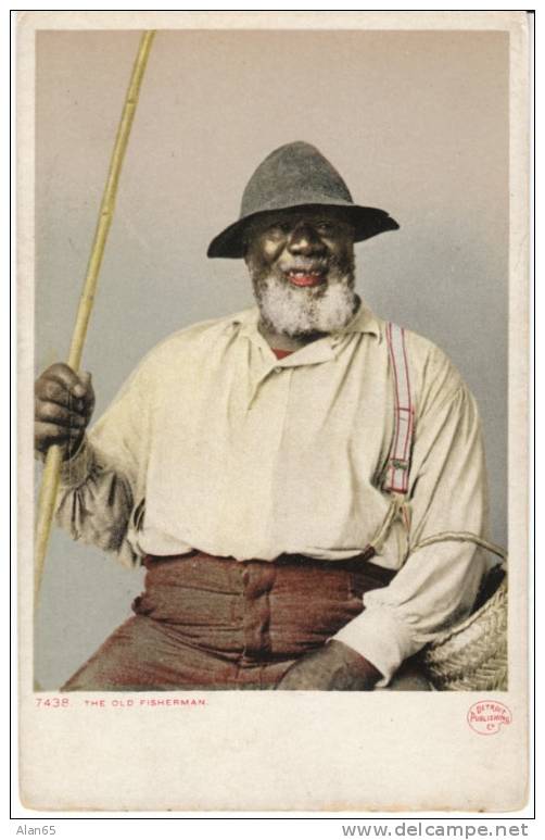 'Old Fisherman' Black Man On C1900s Vintage Detroit Publishing Postcard #7438 - Negro Americana