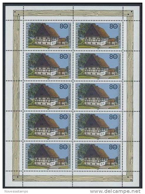 !a! GERMANY 1995 Mi. 1820 MNH SHEET(10) -German Farmhouse: Saxony - 1991-2000