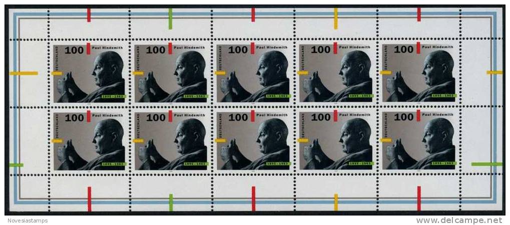 !a! GERMANY 1995 Mi. 1827 MNH SHEET(10) -Paul Hindemith, Composer - 1991-2000