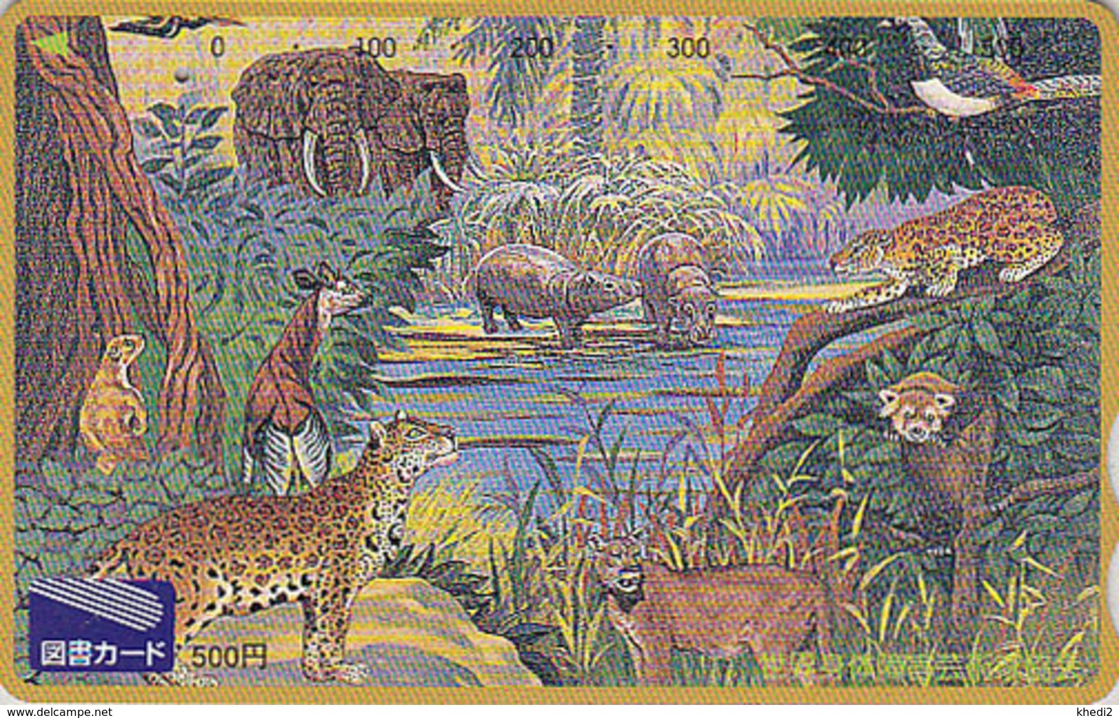 Carte Japon - ANIMAL - HIPPOPOTAME ELEPHANT PUMA Felin OKAPI - HIPPO Lesser Panda Bird Japan Card - NILPFERD - 172 - Jungle