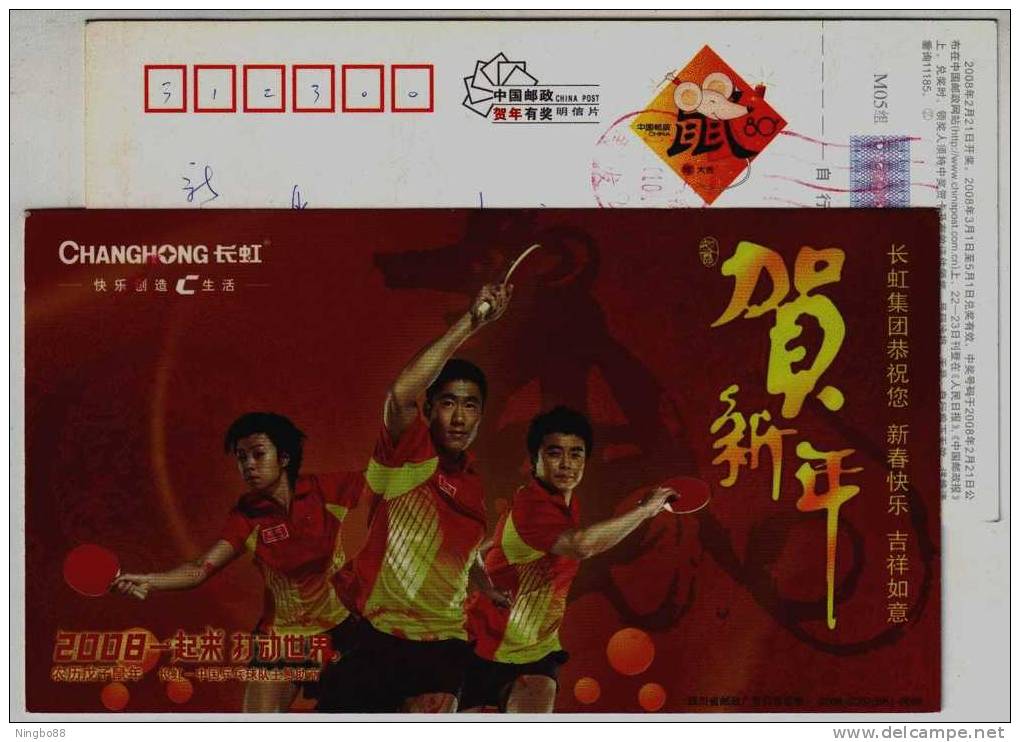 Table Tennis World Champion,CN08 Main Sponsor Of Chinese Table Tennis Team Changhong Group Advertising Pre-stamped Card - Tenis De Mesa