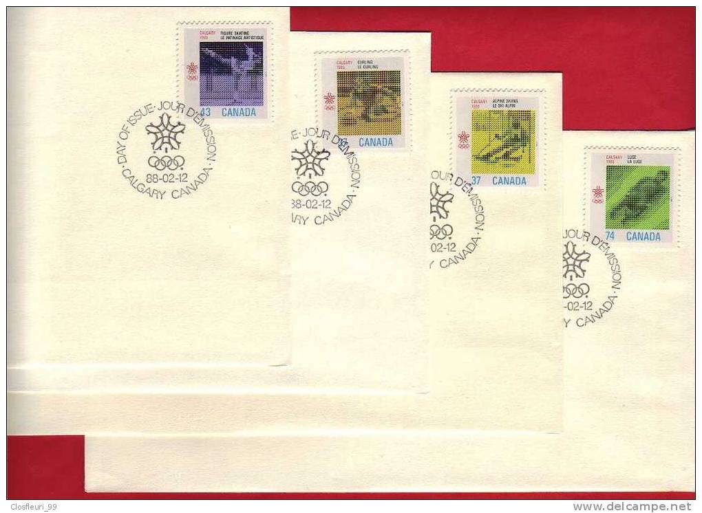 Quatre (4) Enveloppes FDC Calgary2.12.1988 - Inverno1988: Calgary