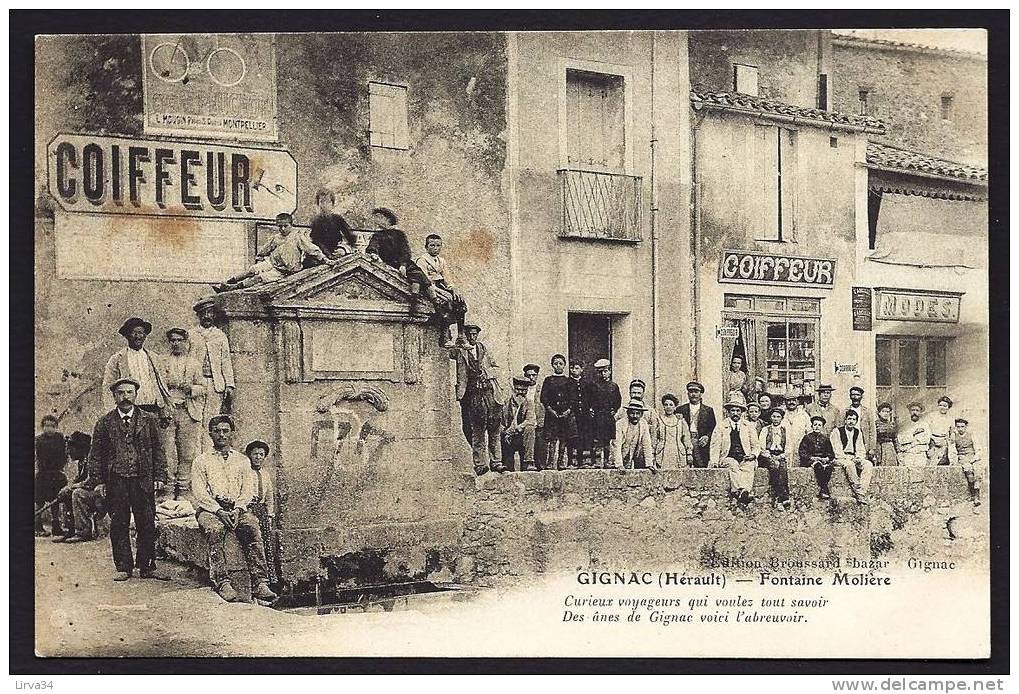 CPA  ANCIENNE- FRANCE- GIGNAC (34)- LA FONTAINE MOLIERE- ABREUVOIR DES ANES DE GIGNAC... MAGNIFIQUE ANIMATION GROS PLAN - Gignac