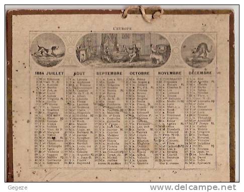 Calendrier Illustré  1884  Gravures L´EUROPE Et L´AFRIQUE  **  RARE  Format 11,5 X 9 Cms - Small : ...-1900