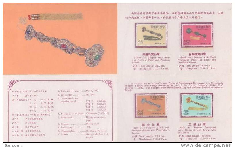 Folder 1987 Ancient Chinese Art Treasures - Ju-i (scepter ) Kingfisher Bat Bird Pearl Gold - Chauve-souris