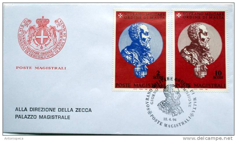 SMOM 1994 - FDC CENTENARIO NASCITA GRAN MAESTRO JEAN DE LA VALETTE - Sovrano Militare Ordine Di Malta