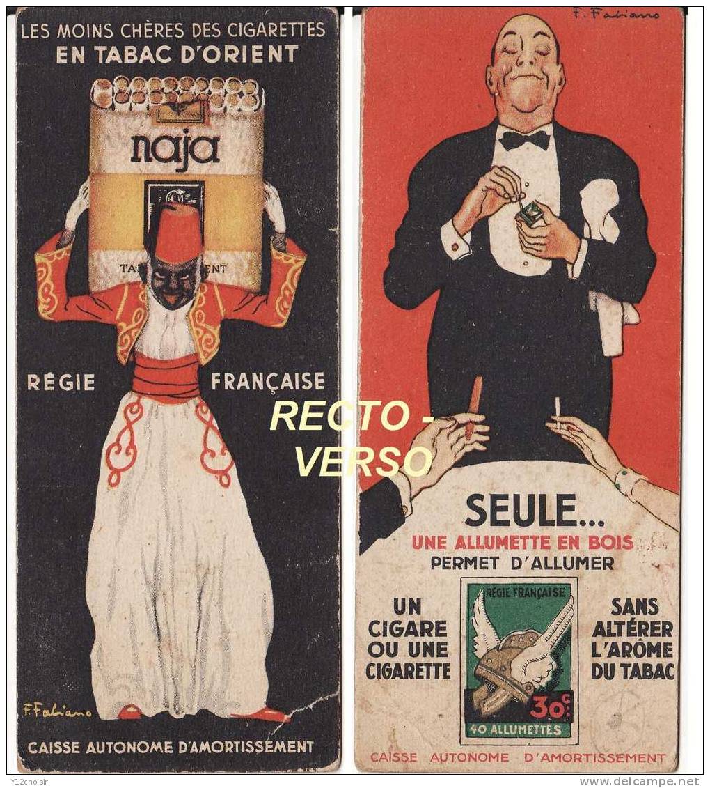 MARQUE PAGE CIGARETTES TABAC D ORIENT NAJA NICOTINE ALLUMETTES BOIS CIGARE TABAC SEITA CASQUE OR MASQUE SEPO F FABIANO - Documentos