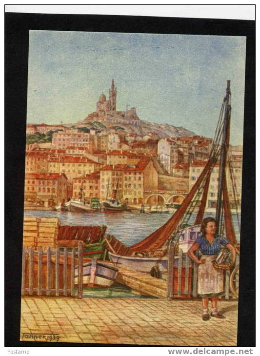 -le Vieux Port -une Poissonnière Et Notre Dame De La Garde-illustration Tanner 1939 - Autres & Non Classés