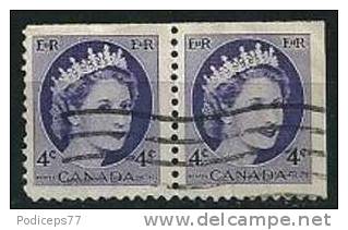 Kanada  1954  Q E II  4 P (Paar) Zweiseitig Gezähnt   Mi-Nr.293 E,F  Gestempelt / Used - Used Stamps