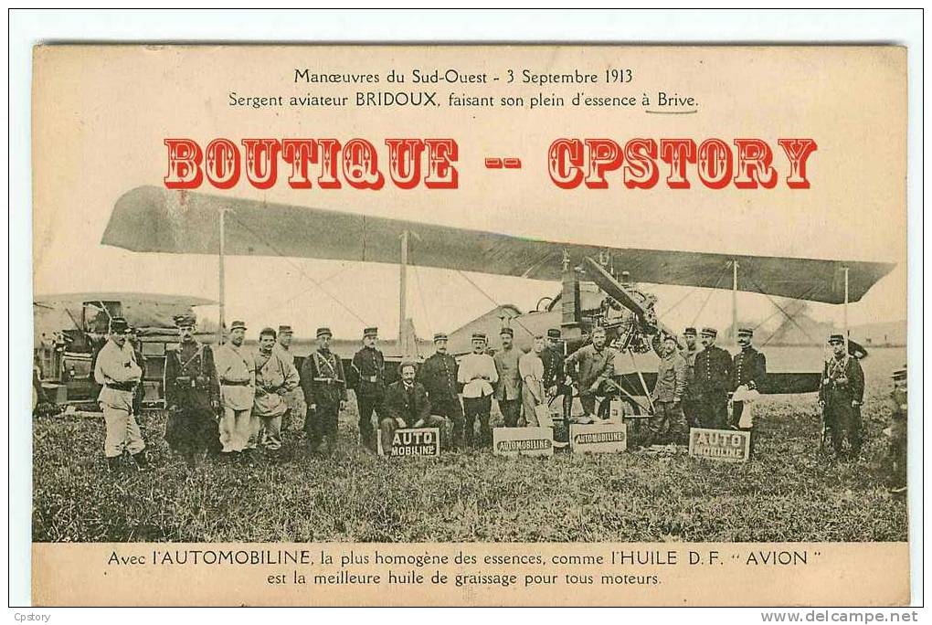 AVIATION - Plein D'essence Automobiline De L'Aéroplane De L'Aviateur Bridoux - Huile DF Avion - Dos Scané - 1914-1918: 1st War