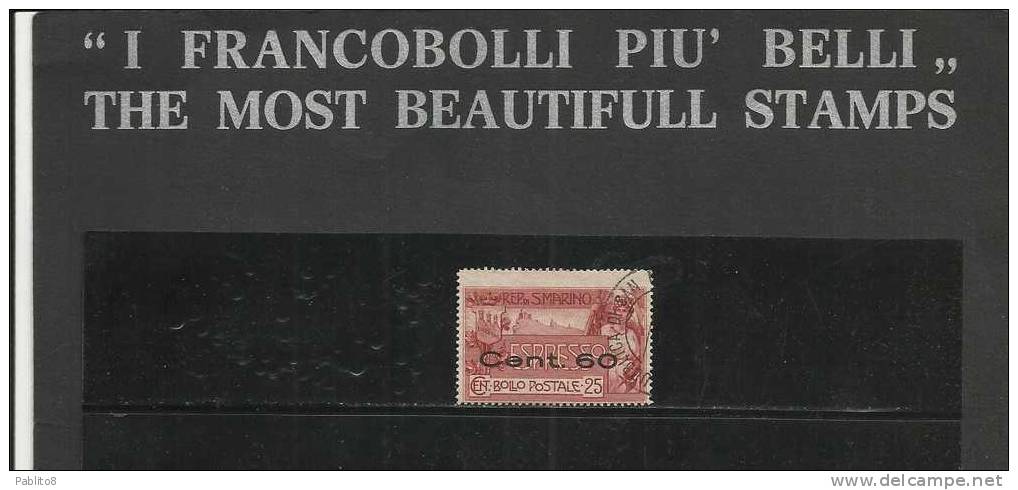 SAN MARINO 1923 ESPRESSI NUOVA TIRATURA ESPRESSO SPECIAL DELIVERY 1907 SOPRASTAMPATO SURCHARGED CENT 60 SU 25 USATO USED - Express Letter Stamps