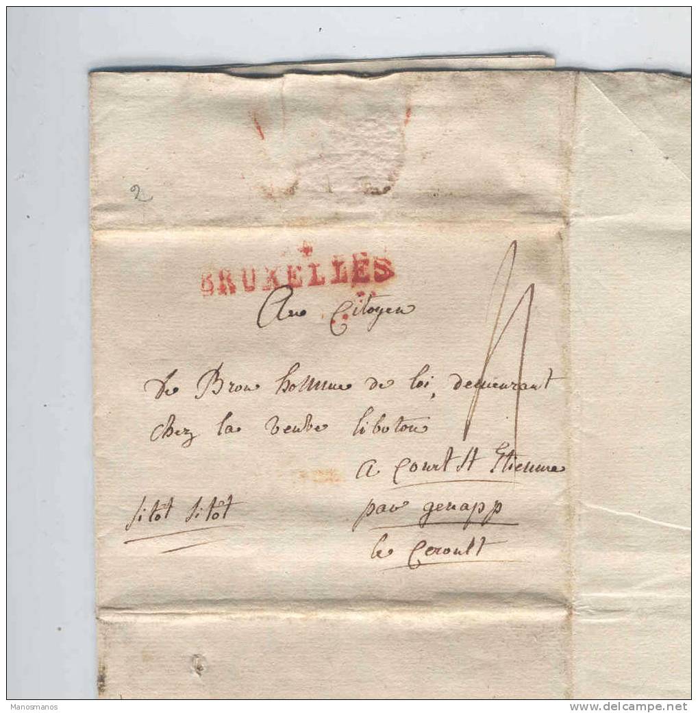 316/17 - Lettre Précurseur 94 BRUXELLES En EXPRES Vers COURT ST ETIENNE Par GENAPPE § CEROULT = CEROUX - Port 4 Décimes - 1794-1814 (Période Française)