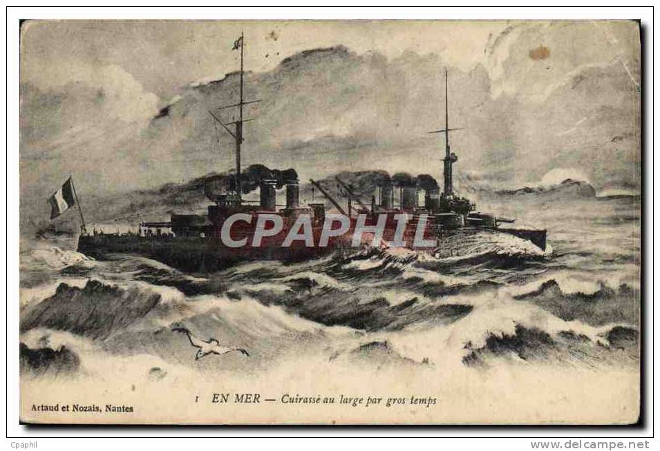 CPA Bateau Guerre  Cuirasse Au Large Par Gros Temps - Guerra