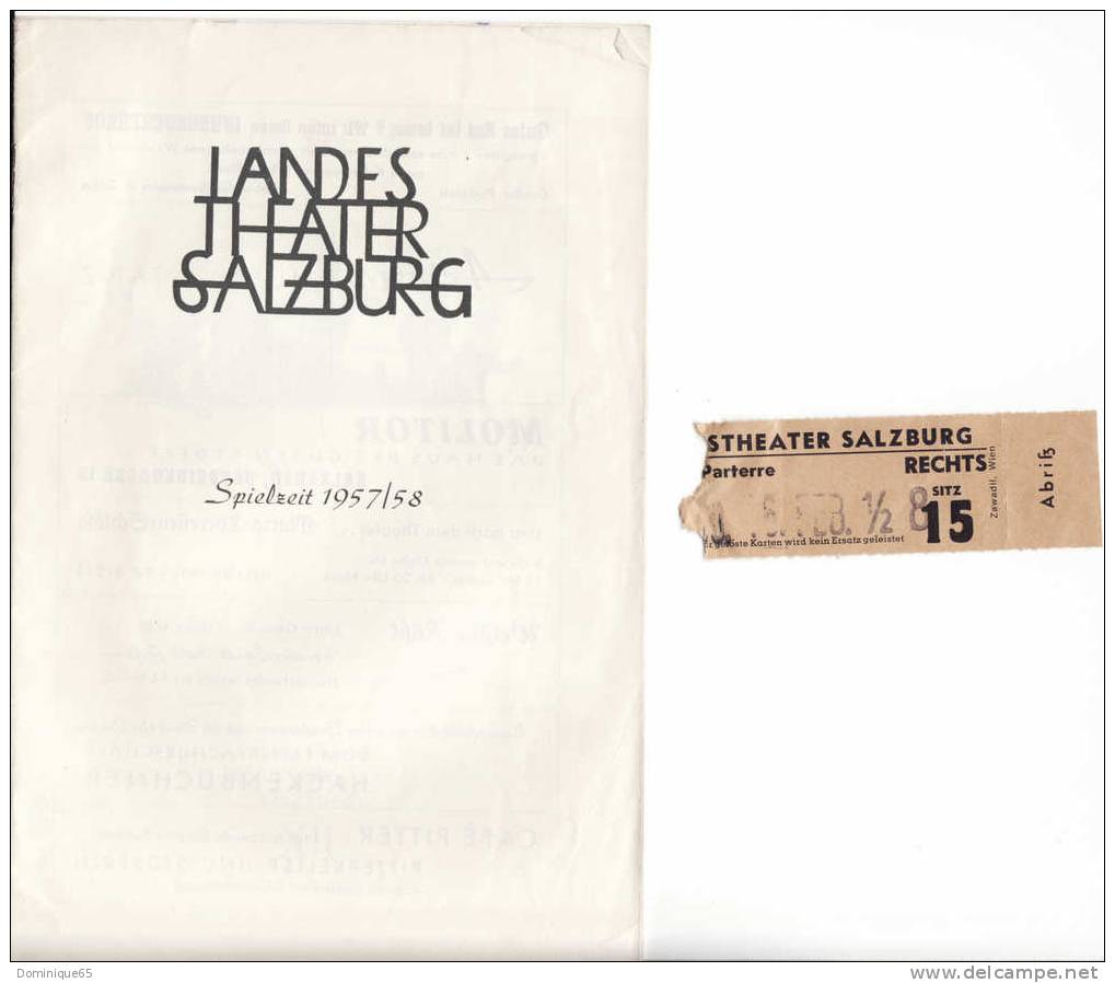 Salzburg Salzbourg Landestheater Eintrittskarte Spielzeit 1957-1958 Mozart Die Zauberflote - Other & Unclassified