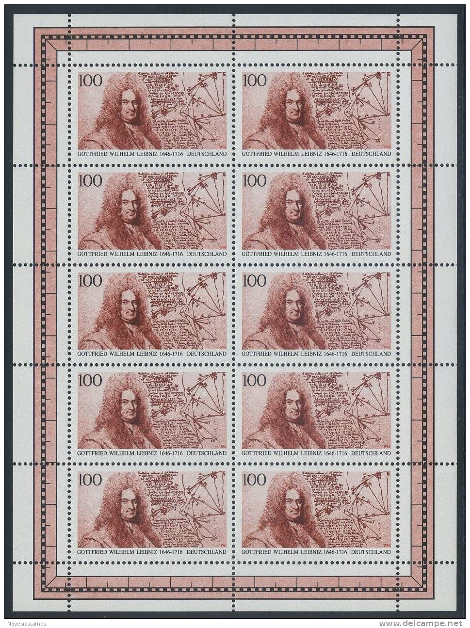 !a! GERMANY 1996 Mi. 1865 MNH SHEET(10) -Gottfried Wilhelm Leibniz - 1991-2000