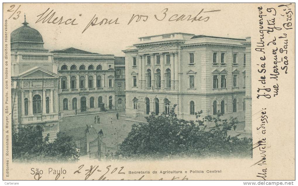 Cpa,1903,bresil,sao Paulo,secretaria Da Agricultura E Policia Central,amérique - São Paulo