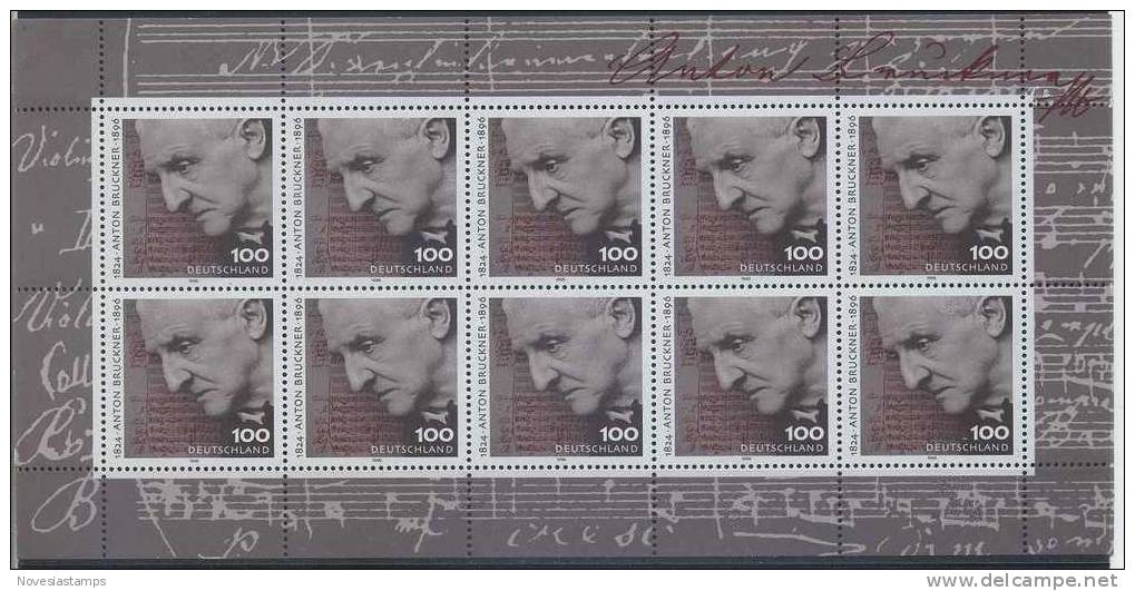 !a! GERMANY 1996 Mi. 1888 MNH SHEET(10) -Anton Bruckner - 1991-2000