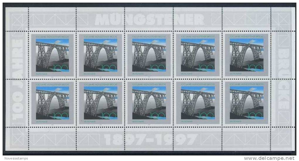 !a! GERMANY 1997 Mi. 1931 MNH SHEET(10) -Müngsten Bridge - 1991-2000