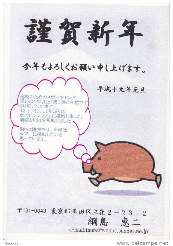 Japan 2007 New Year Of Pig Prepaid Postcard - 003 (Wild Boar) - Año Nuevo Chino