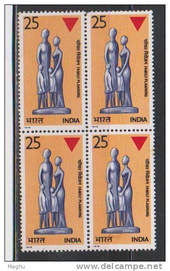 India 1976 MNH, Block Of 4, Family Planning Campaign, Health, Birth Control, - Blokken & Velletjes