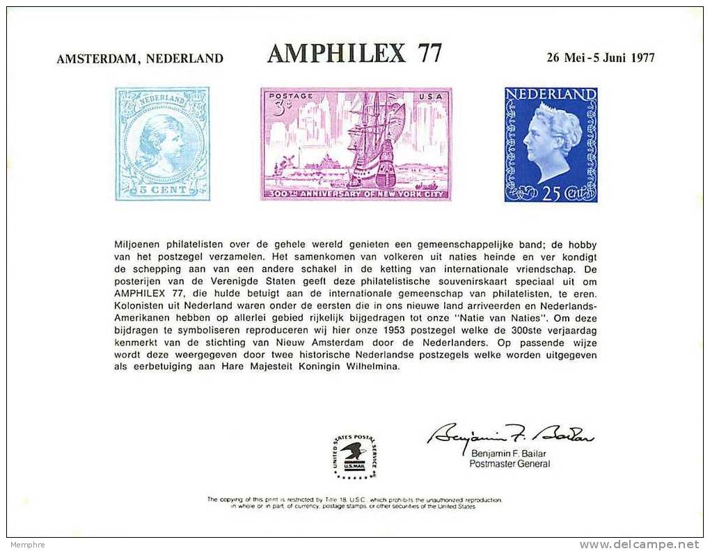 Souvenir Card  -  AMPHILEX 77  Amsterdam - Recordatorios