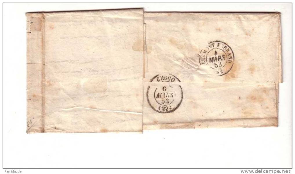 REPUB. NAPOLEON III - 1853 - YVERT N° 10 X2 Sur LETTRE DOUBLE-PORT De LYON (PC 1818) => CREUSE - 1852 Luigi-Napoleone