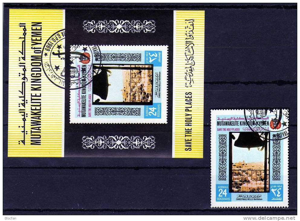 Glocken Von Bethlehem 1969 KD Jemen 827 Plus Block 169 O 14€ Architectur Art Bloc Sheet From Yemen - Yémen