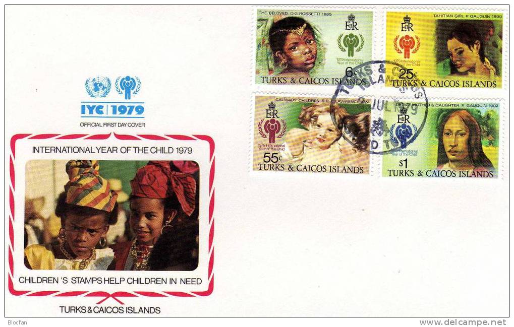 UNO Jahr Des Kindes 1979 Gemälde Mit Kindern Turks Caicos 431/4 Plus Block 15 FDC 10€ UNESCO Painting Cover From America - Turks And Caicos