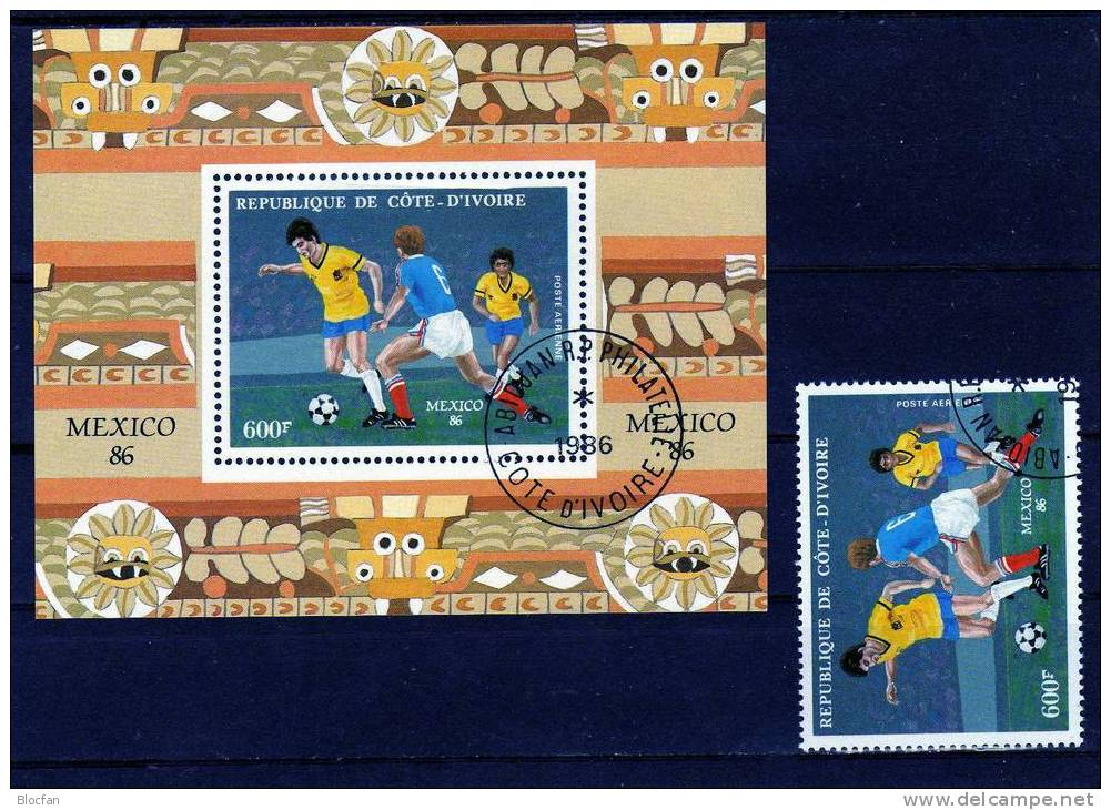 Fussball WM 1986 Mexiko Rasen Elfenbeinküste 918 Plus Block 28 O 5€ Spielszene Soccer Bloc Sheet From Africa - Côte D'Ivoire (1960-...)