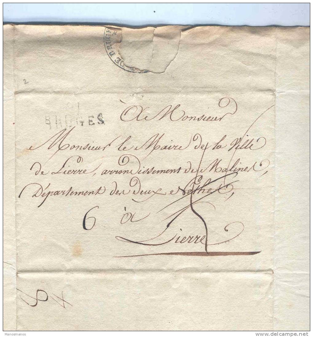 323/17 - Lettre Précurseur 91 BRUGES 1811 Vers LIERRE - Entete Maire De La Ville De Bruges - 1794-1814 (Période Française)