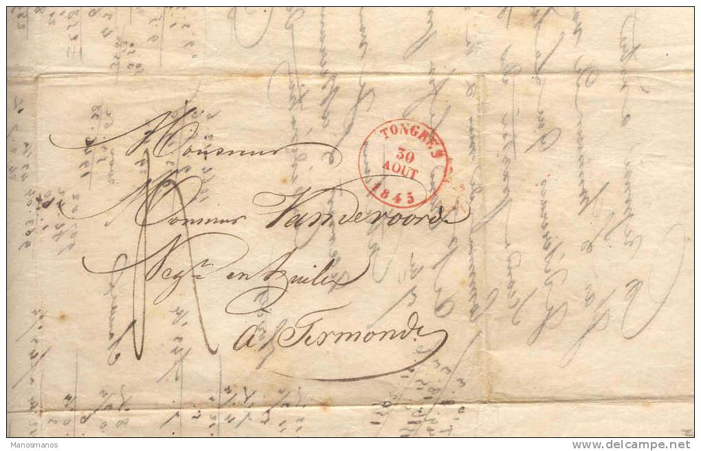 332/17 -  Lettre Précurseur TONGRES 1845 Vers TERMONDE - Port 4 Décimes - Signé Vanormelingen - Bureaux De Passage