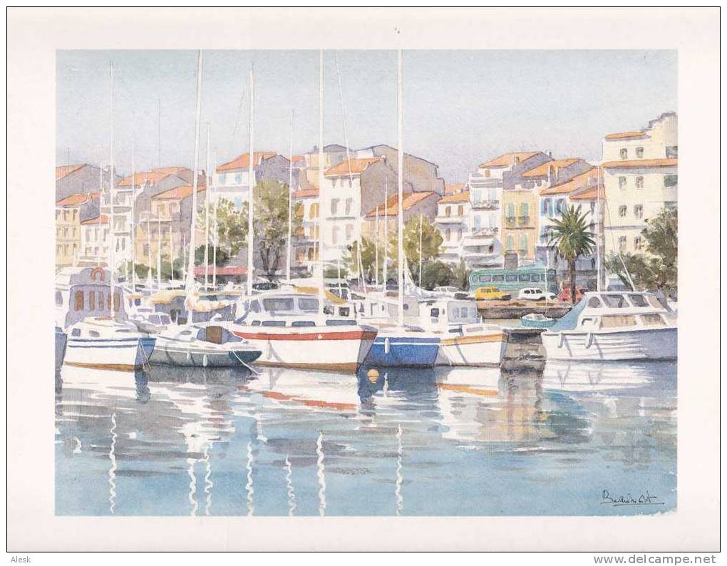 LE PORT Tableau De F. BEAUMONT - Art Et Eau Postale - Format 24x30 - Dessin 18x24 - Acuarelas