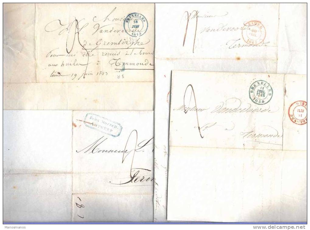 336/17 -  7 Lettres Précurseurs1843 / 1850 Vers TERMONDE - Archive Van De Voorde , Négociant En Huiles - Ports Divers - Doorgangstempels