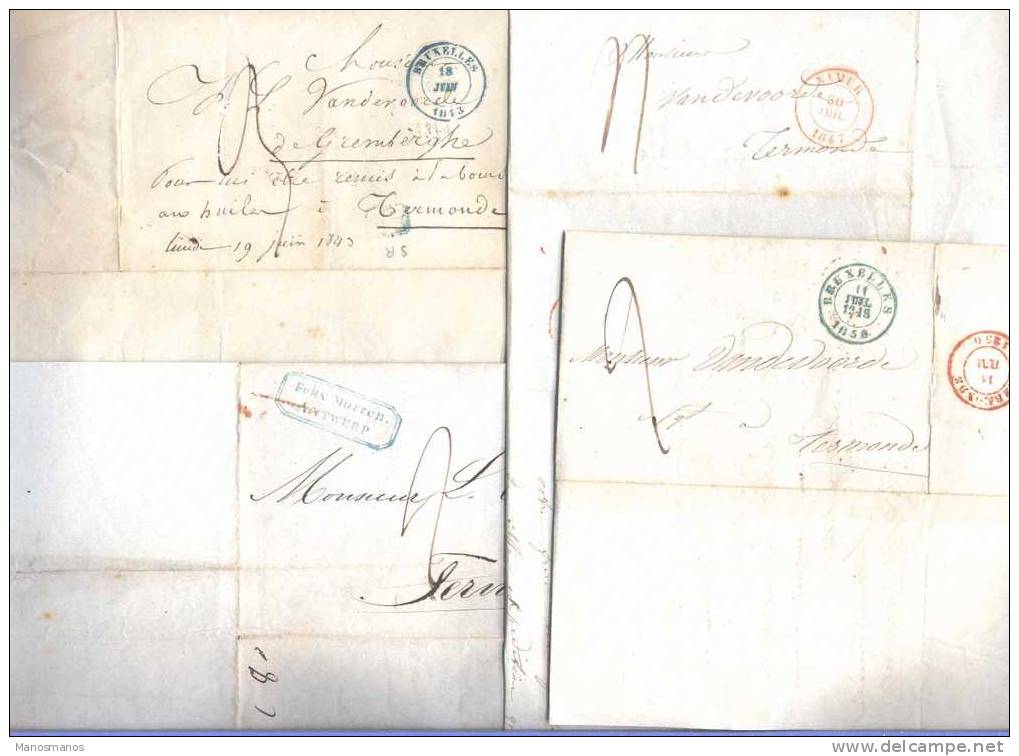 336/17 -  7 Lettres Précurseurs1843 / 1850 Vers TERMONDE - Archive Van De Voorde , Négociant En Huiles - Ports Divers - Grenzübergangsstellen
