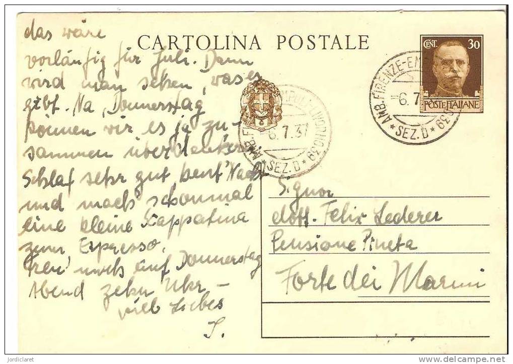 STATIONERY 1937 MATASELLOS AMBULANTE FIRENZE-LIVORNO - Interi Postali